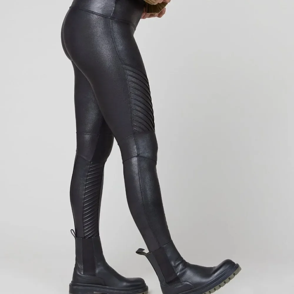 $110 NWOT Spanx Faux Leather Moto Style Black Leggings Size SMALL S/P